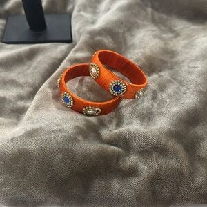 Elegant Orange and Gold Embellished Women's Bracelet 2pcs